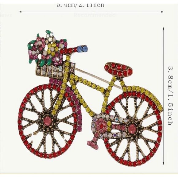 🚲 Betsey Johnson NEW size small multicolored sparkling crystal bicycle brooch - Picture 2 of 4